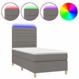 Cumpara ieftin Pat cu arcuri, saltea si LED, gri inchis, 90x200 cm, textil