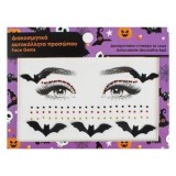 Tatuaj temporar cu lilieci si strasuri pentru fata, Negru, Halloween, CMCLASS