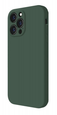 Husa din silicon compatibila cu iPhone 12 Pro Max, silk touch, interior din catifea cu decupaje la camere, Verde inchis foto