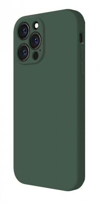 Husa din silicon compatibila cu iPhone 12 Pro Max, silk touch, interior din catifea cu decupaje la camere, Verde inchis