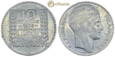 (M106) 10 Francs 1938 Argint Franta - Km  878