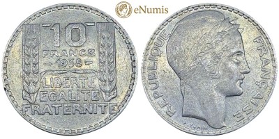(M106) 10 Francs 1938 Argint Franta - Km  878 foto