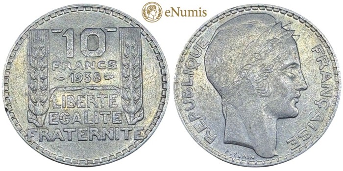 (M106) 10 Francs 1938 Argint Franta - Km  878