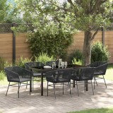 vidaXL Set de masă pentru grădină 7 pcs Negru Rattan poli