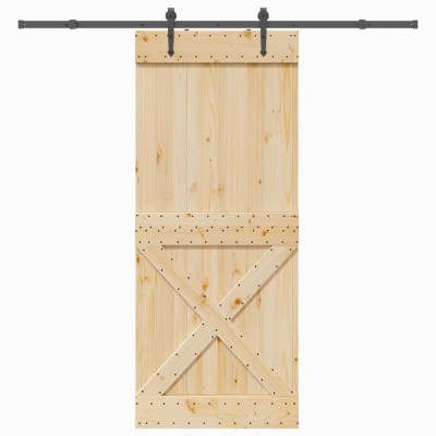 Ușă glisantă cu set de feronerie 95x210 cm, lemn masiv de pin foto