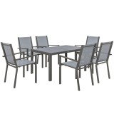Outsunny Set de Grădină cu Masă și 6 Scaune Stivuibile, 7 Piese, Gri Deschis | Aosom Romania