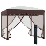 Pavilion/foisor pentru gradina/terasa, cadru metalic, cu plasa pentru insecte, inaltime ajustabila, maro, 3x3x2.7 m GartenVIP DiyLine, ART