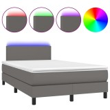 Cumpara ieftin Pat cu arcuri, cu saltea si LED, gri, 120x190 cm, piele eco