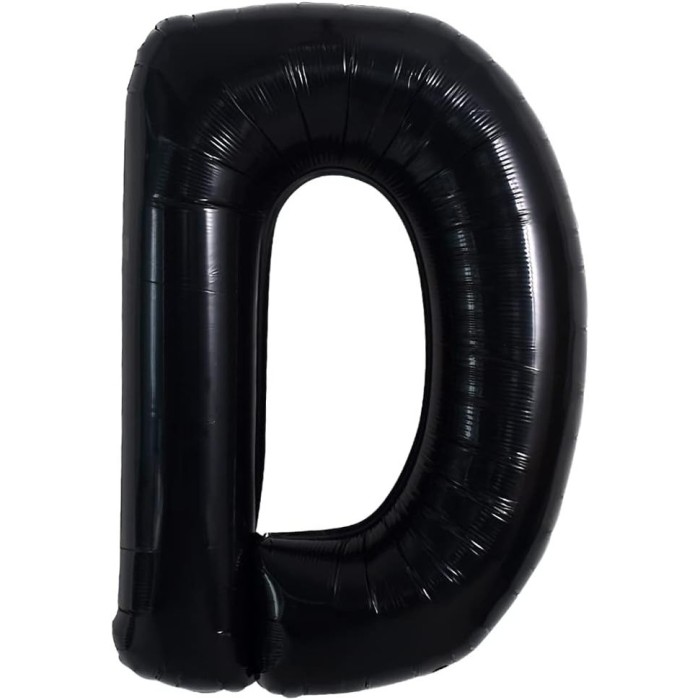 Balon din folie metalizata, 40 cm, balon folie metalizata litera d, flippy, 40 cm, umflati cu heliu sau aer, ambalaj individual, pai inclus, negru, li