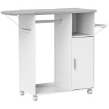HOMCOM Dulap Multifuncțional cu Masă de Călcat | Blat din Tesatura Efect In | 3 Rafturi | Ghidaj pentru Agățat | 127x42.5x99 cm | Alb | Aosom Romania