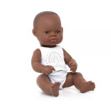 Papusa bebelus educativa 32 cm - Baiat african, MINILAND