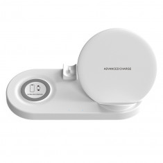 Statie de incarcare Wireless QI Fast Charger 5in1, USB QC2.0, pentru iPhone, Samsung, Airpods, Apple Whatch, White foto