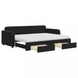 Cumpara ieftin Pat de zi cu extensie si sertare, negru, 80x200 cm, catifea