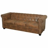 Cumpara ieftin Sofa Chesterfield 3 locuri vidaXL, Piele artificiala maro