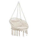 Leagan tip Scaun Suspendat Crem Premium Kailua C, Capacitate 150 kg, cu Perna pentru Sezut si Franjuri Decorativi