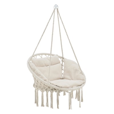 Leagan tip Scaun Suspendat Crem Premium Kailua C, Capacitate 150 kg, cu Perna pentru Sezut si Franjuri Decorativi foto