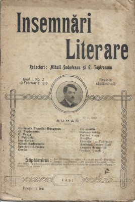 C9095N &amp;Icirc;nsemnări literare, anul I, nr 2, 1919 foto