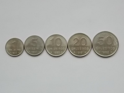 LOT 5 MONEDE DIFERITE 1,5,10,20,50 CRUZEIROS BRAZILIA-1980-1982-xf foto