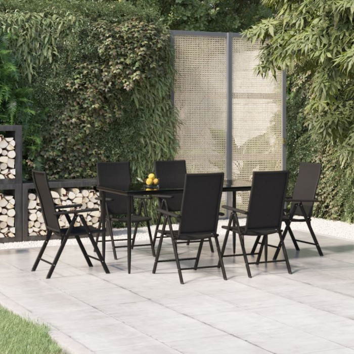 Gossi set mobilier de gradina, 7 piese, negru, poliratan