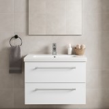 Baza cu lavoar ceramic GN0541, mobilier baie suspendat 60 cm, front MDF, 2 sertare, glisiere soft close, alb