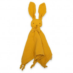 Jucarie textila, New Baby, Baby Rabbit, Pentru bebelusi, Moale, Din muselina, 100% bumbac,30x30 cm, Mustard