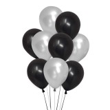 Set 10 Baloane Latex Argintiu/Negru 30cm Ropet - Aniversare, Nunta, Botez - Decoratiuni Petreceri Copii si Adulti