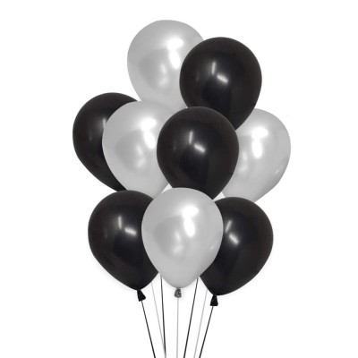 Set 10 baloane latex, Argintiu/Negru, 30cm, Ropet foto