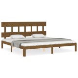 Cadru pat cu tablie, maro miere, 200x200 cm, lemn masiv