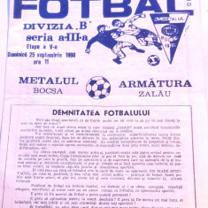 Program meci fotbal "METALUL" BOCSA - "ARMATURA" ZALAU (25.09.1988)