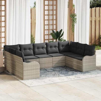 vidaXL Set de canapele pentru grădină 9 pcs Gri deschis Rattan poli 3345862 foto