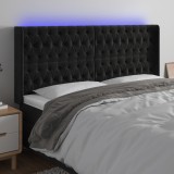 vidaXL Tăblie de pat cu LED, negru, 183x16x118/128 cm, catifea