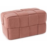 Taburet dreptunghiular tapitat roz, material reiat, design impletit, 72x38x38 cm
