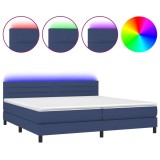 Pat cu arcuri, saltea si LED, albastru, 200x200 cm, textil