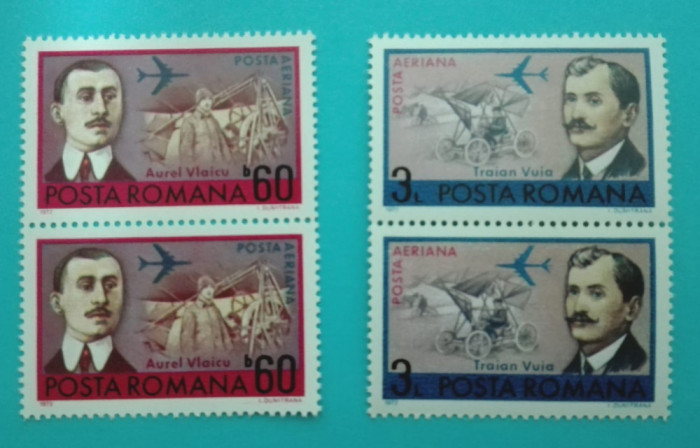 TIMBRE ROMANIA 1972 L.P.803 ANIVERSARI -AVIATIE SERIE IN PERECHE MNH