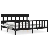 Cumpara ieftin Cadru pat cu tablie 200x200 cm, negru, lemn masiv