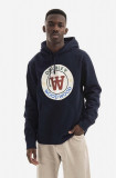 Wood Wood hanorac de bumbac Ian Crest Hoodie bărbați, culoarea bleumarin, cu glugă, cu imprimeu 10285600.2424-NAVY