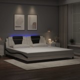 VidaXL Cadru de pat cu lumini LED alb/negru 200x200 cm piele ecologică