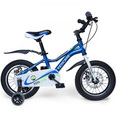 Bicicleta pentru copii 2-4 ani HappyCycles KidsCare, roti 12 inch, cu roti ajutatoare si frane pe disc, albastru foto