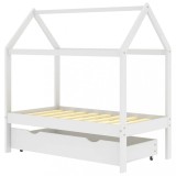 Cumpara ieftin Cadru pat copii cu un sertar, alb, 70x140 cm, lemn masiv de pin