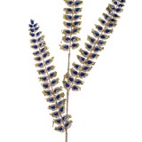 Creangă Decorativă Crăciun, 88cm, Frunze Aurii, Cristale Albastre, Oem