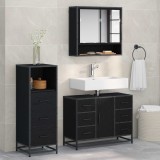 Cumpara ieftin Set de mobilier pentru baie 3 buc. Stejar Negru 80 x 33 x 60 cm