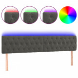 Tăblie de pat cu LED, gri &icirc;nchis, 200x7x78/88 cm, catifea