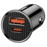 Incarcator auto Baseus Circular Plastic PPS, 1 x USB Output 4.5V/5A, 1 x USB Type-C Output 5V/3A, total output 30W, pt. bricheta auto, negru