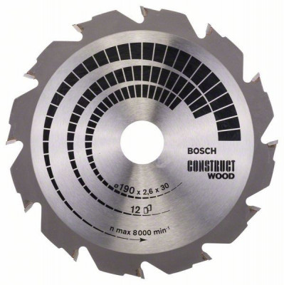 Panza ferastrau circular Construct Wood, 190x30x2.6mm, 12T Bosch foto