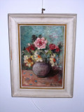 Pia Massaci Capsuneanu (1908-1992) &quot;Vas cu flori&quot; ulei/carton, tablou autentic