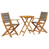 Cumpara ieftin Set mobilier bistro, 3 piese, gri, polipropilena si lemn masiv