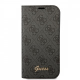 Husa de protectie telefon Guess pentru iPhone 14 Pro, Metal Camera Outline Book, Piele ecologica, Negru