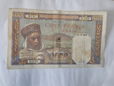 Algeria 100 Francs 1939 Rara foto