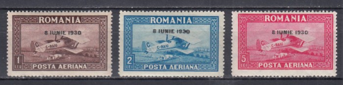 ROMANIA1930 LP 84 a C.RAIU FILIGRAN ORIZONTAL POSTA AERIANA CU SUPRATIPAR 8 IUNIE 1930 SERIE MNH