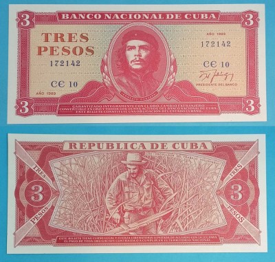 Cuba (p#107) 3 Pesos 1989 &amp;#039;Che Guevara&amp;#039; UNC serie: CE10 172142 foto